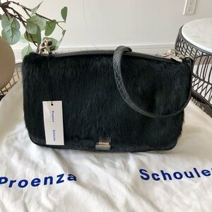 NEW Proenza Schouler Black Leather & Pony Hair Shoulder Bag
